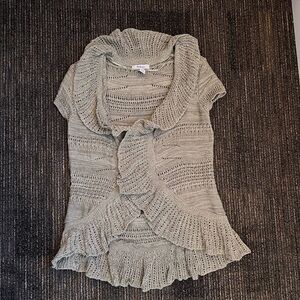 Gray Knit Short Sleeve Cardigan